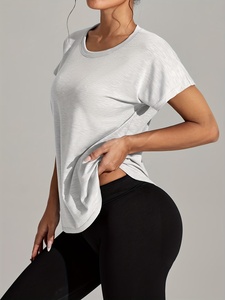 Camiseta de Algodón Blanca Personalizada para Mujer, Manga Corta, Cuello Redondo, Corte Holgado, Informal, Verano, Transpirable, Tejido de Punto, Color Sólido - Product Image 1