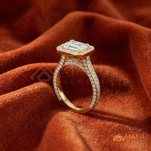 Gold Plated Emerald Cut Halo Engagement <b>Ring</b> Women <b>Split</b> Shank Pave Band Diamond Style Wedding <b>Ring</b> Jewelry - Product Image 2