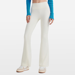 Pink High Waist <b>Flared</b> Leg <b>Yoga</b> <b>Leggings</b> Full Length Seamless Four Way Stretch Activewear Women's Fitness Pants - Product Image 4