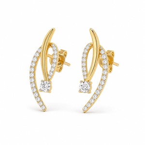 Pendientes de Oro Amarillo de Lujo con Diamantes Redondos de Corte Brillante, Diseño Geométrico, Engaste de Garra, para Uso Diario de Mujer - Product Image 1