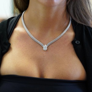 18K White Gold Pear Pendant <b>Necklace</b> | Luxury Tennis Chain Large Teardrop | Elegant Gift <b>Statement</b> - Product Image 5