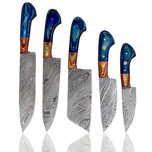 Damascus Steel Knife Set With Leather Cover Durable <b>Kitchen</b> Tools For Preparing Meat Vegetables And Fruits - Product Image 3