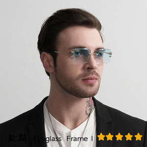 Lunettes de soleil carrées sans monture personnalisées avec logo Lucky |   Monture en métal, découpe diamant, UV400, tendance, classique, unisexe - Product Image 4