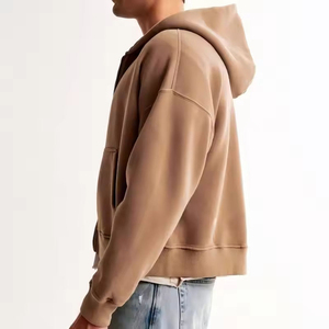 Sweat-shirt à capuche zippé pour homme, coupe oversize, décontracté, couleur unie, avec poches, automne, longueur standard, en polaire, anti-rétrécissement - Product Image 4