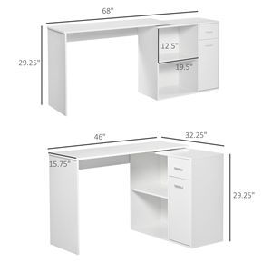 Scrivania per PC a forma di L per ufficio domestico con ripiani girevoli e struttura in MDF - Bianca - Product Image 3