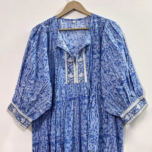 Vestido Midi Casual de Mujer, 100% Algodón Tejido, Liso, Manga Corta, Cintura Imperio, Estilo Babydoll, Oversize, Cuello en V, Ajuste Holgado - Product Image 3