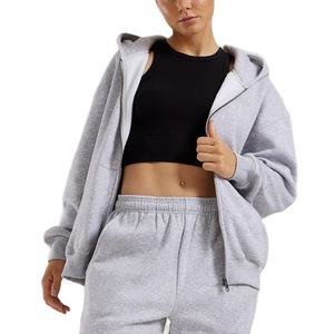 Hiver 2025 Sweat à capuche zippé doublé pour femme, 100% Coton épais, respirant, écologique, en polaire anti-boulochage, coupe oversize, qualité supérieure - Product Image 1