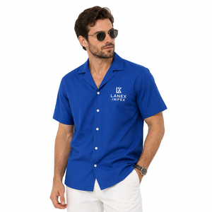 Chemise décontractée pour homme de haute qualité, bleue, à manches courtes, col rabattu, boutonnée, couleur unie, respirante, en popeline de polyester, pour l'été - Product Image 2