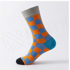 Crew <b>Socks</b> Plaid Pattern Blue <b>Orange</b> Breathable Knitted for Adults Casual Wear - Product Image 3