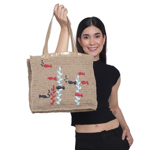 Haute couture Logo personnalisé femmes Jute sac fourre-tout fait à la main naturel été plage voyage Shopping accessoire Option de gros - Product Image 2