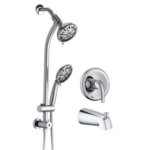 Set Doccia Doppio Sistema Spa in Acciaio Inossidabile con Barra Scorrevole, Soffione a Pioggia a 7 Impostazioni, Doccetta e Set Rubinetteria Bagno Senza Foratura - Product Image 1