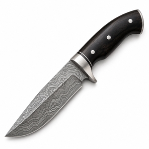 Cuchillo de Caza Hecho a Mano de Acero de Damasco, Hoja Fija Profesional, Mango de Madera, Personalización OEM, Agarre Cómodo - Product Image 1
