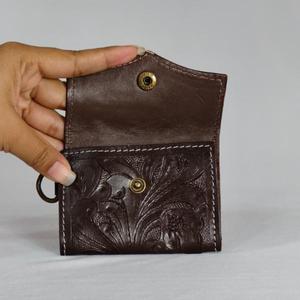 Handmade Genuine Leather Card Holder With Hollow Out Design Vintage Style Button Closure Unisex Short Wallet - Product Image 4