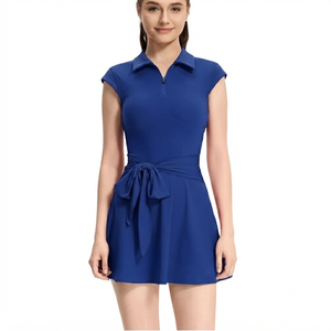 Gaun Tenis Wanita Berkualitas Tinggi Grosir, Motif Kotak-kotak, Bernapas, Punggung Terbuka, Pinggang Elastis, Model Silang, Satu Potong - Product Image 4
