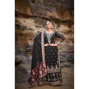 Haut et bas de créateur avec Dupatta pour la fête Taille XL - Product Image 1