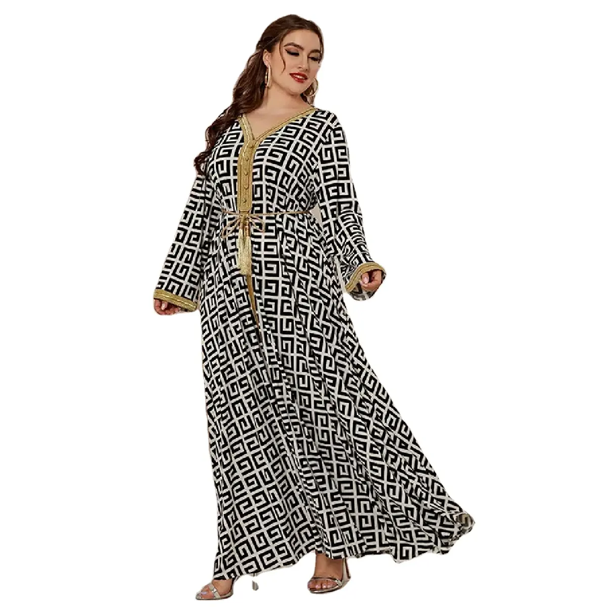Export Quality Wholesale And Cheap Fully Customizable Long Sleeve V Neck Custom Printed Maxi Dress For Women From Bangladesh