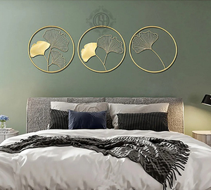 Juego de 3 Adornos Metálicos de Pared con Hojas de Ginkgo Doradas, Decoración Redonda de Hierro para Colgar en la Sala de Estar, Pasillo, Dormitorio y Decoración del Hogar. - Product Image 3