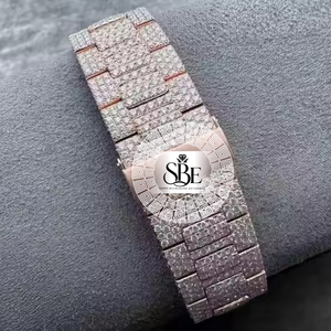 Montre de luxe en moissanite, style hip-hop, cadran rond en alliage, bracelet en acier, montre idéale pour homme - Product Image 2