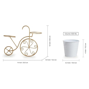 Support mural décoratif vintage en métal doré pour plantes, avec 2 seaux amovibles blancs pour plantes d'intérieur - Product Image 4