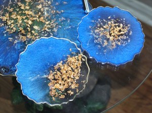 Handmade <b>Blue</b> Resin Geode Tray with Handles & <b>Coasters</b> - Product Image 2