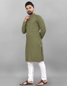 KV <b>Men's</b> Cotton Embroidered Long Sleeve Ankle Length <b>Kurta</b> Pant Set Traditional Muslim Clothing Casual Wedding Party Wear 4XL - Product Image 1