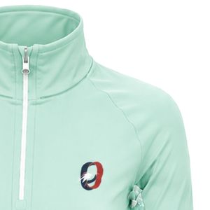 Haut de sport athlétique vert menthe pour femme avec quart de zip, panneau floral sur la manche, manches longues, pour entraînement et fitness - Product Image 4