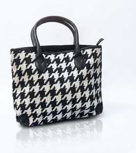 Elegant Houndstooth <b>Tweed</b> Tote Bag With Zipper Closure Black And White Pattern Daily Use Women's <b>Handbag</b> - Product Image 1