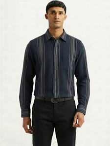 Camisa Casual de Verano para Hombre Enovate, de Doble Botonadura, Manga Larga, a Rayas, Transpirable, de Algodón Tejido - Product Image 2