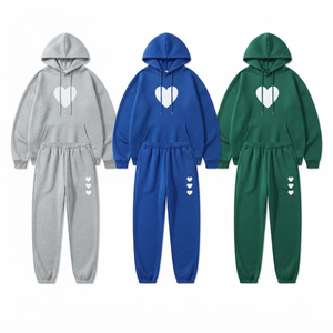 Ensemble de survêtement en coton personnalisé pour femme, coupe oversize, épaules tombantes, capuche à cordon et pantalon de jogging, couleur unie, deux pièces - Product Image 4
