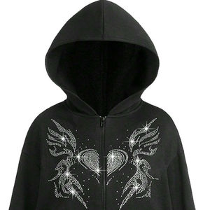 Sudadera cómoda con pedrería y brillo de cristal, tela suave, corte holgado, perfecta para un estilo casual y la tendencia streetwear. - Product Image 3