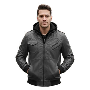 Chaqueta de Cuero Genuino para Hombre, Diseño Unisex con Bloques de Color, Cuello Alto, Invierno, Alta Calidad, Venta al Por Mayor - Product Image 3