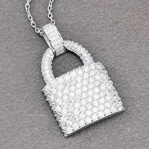 Pendentif Cadenas Iced Out en Argent 925 Plaqué Rhodium, Micro-Pavé de Diamants Ronds, Charme de Luxe Unisexe pour Usage Quotidien - Product Image 3