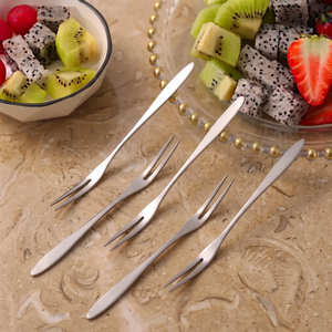 Ensemble d'ustensiles de table en acier inoxydable à deux dents pour fruits, finition miroir argentée, pour desserts et fêtes - Product Image 4