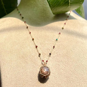 Collier pendentif rond en pierre naturelle en macramé fait main, cordon perlé réglable à double brin, cadeau unisexe hindou - Product Image 2