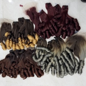 ผมต่อแบบวิกผมแท้เวียดนาม สีน้ำตาลน้ำผึ้งส้ม ฟันมี บอนซี่ เคิร์ลส์ เกรดซุปเปอร์ดับเบิ้ลดรอน  แบบเวอร์จิ้น  ทอแบบดับเบิ้ลเวฟท์ - Product Image 4