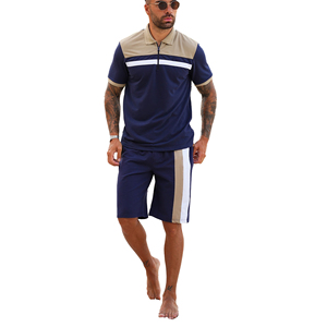 Ensemble t-shirt et short pour homme, couleur unie, col rond, coton léger, tenue décontractée d'été avec logo imprimé, vêtements de sport - Product Image 1