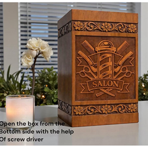Handmade Wooden Barber Urn | Salon Theme Memorial urn Memorial Keepsake by AYAANS - Product Image 3