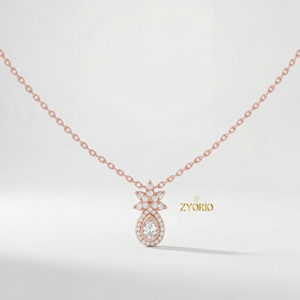 Colgante de Diamante Cultivado en Laboratorio con Forma de Lágrima de Loto, Chapado en Oro Rosa, Joyería Fina Elegante y de Lujo para Mujer, Ideal para Bodas y Fiestas, Atemporal - Product Image 1