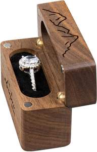 Walnut Wood Engagement <b>Ring</b> <b>Box</b> for <b>Proposal</b>/Wedding Customizable Design & Logo Pocket Size Case for Slim <b>Rings</b> - Product Image 2
