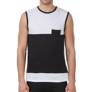 <b>Men</b> Color Blocked Sleeveless Tank Top With Pocket O-Neck Casual Knitted <b>Vest</b> Black <b>White</b> - Product Image 1