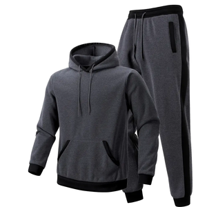 Men's Casual Tracksuit <b>Set</b> Hooded Sweatshirt Pants Solid Color Full Sleeve Autumn Wear Regular Fit 2 Piece Breathable Design - Product Image 1