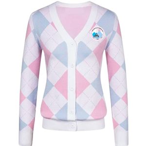 <b>Women</b> Pink Blue White Argyle <b>Cardigan</b> <b>Long</b> Sleeve V Neck Button Front Knitted Sweater Casual Preppy Fashion Outerwear Soft - Product Image 1