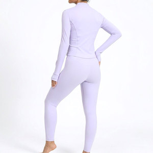 Women's Seamless 3 Piece Yoga Set Full Length Leggings Crop Top Zipper <b>Jacket</b> High Waist Solid Color Activewear <b>Workout</b> Outfit - Product Image 3