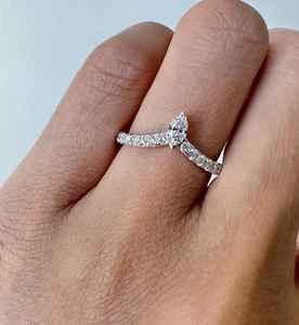 Moissanite Marquise And Round Cut Curved Band <b>Ring</b> For Women's original <b>925</b> <b>Silver</b> Fine Crown Style Gift For Partners - Product Image 1