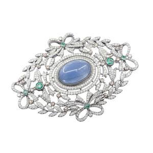 สร้อยคอเพชรพลอยอะความารีนชุบทองคำสำหรับทุกเพศ หรือที่เรียกว่าเข็มกลัด - Product Image 1