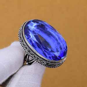 Anillo de Tanzanita y Cuarzo Hecho a Mano, Estilo Bohemio, Plata de Ley 925, Joyería con Piedras Preciosas Naturales, Anillo para Mujer, Venta al Por Mayor - Product Image 4