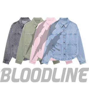 เสื้อแจ็คเก็ตยีนส์ทรง Trucker สำหรับผู้หญิง ยี่ห้อ BLOODLINE INTERNATIONAL แขนยาว คอปกติดกระดุม สีฟ้าฟอก ซักได้ ระบายอากาศได้ดี เป็นมิตรต่อสิ่งแวดล้อม เหมาะสำหรับฤดูหนาว - Product Image 3