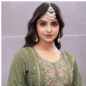 Ensemble de salwar kameez vert olive brodé pour femmes, tenue ethnique de créateur, pantalon et dupatta, robe de soirée pour mariage - Product Image 3