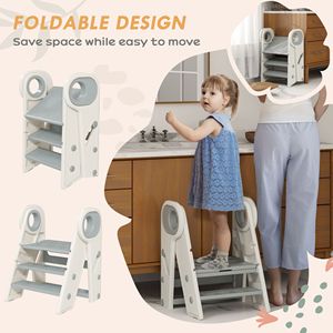 Sgabello da Cucina Regolabile e Pieghevole con Maniglie Antiscivolo, Arredo per Bambini per Lavabo Bagno, Grigio - Product Image 4
