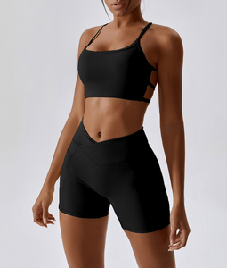 Ensemble de sport décontracté 2 pièces pour femme, lavande, haut dos nu et short taille haute, en tricot respirant, élasthanne, séchage rapide, écologique - Product Image 3